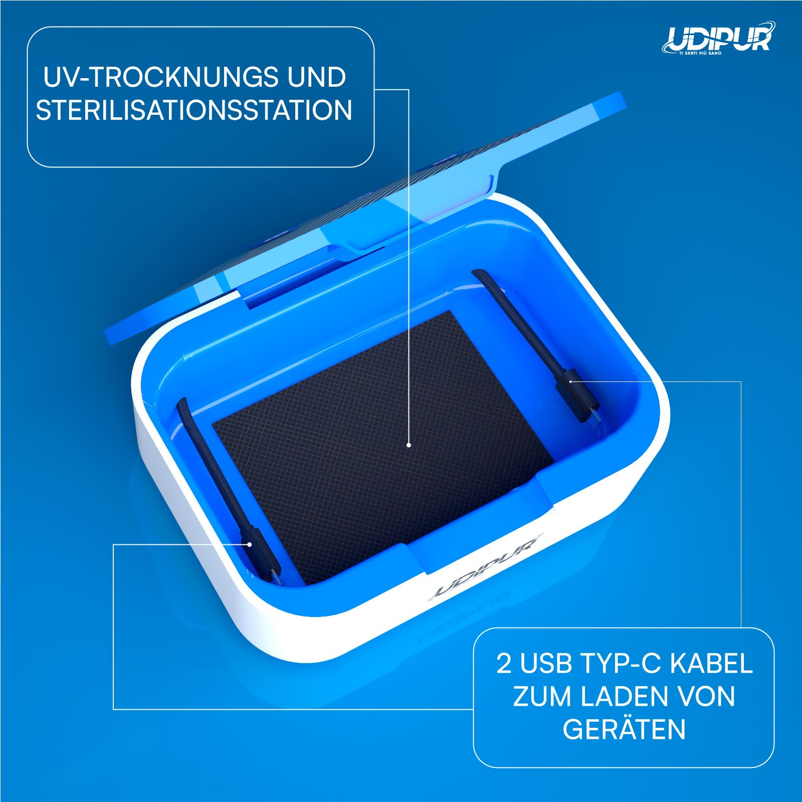Udipur Hörgeräte-Reinigungsstation trocknet sterilisiert UV und lädt 3in1