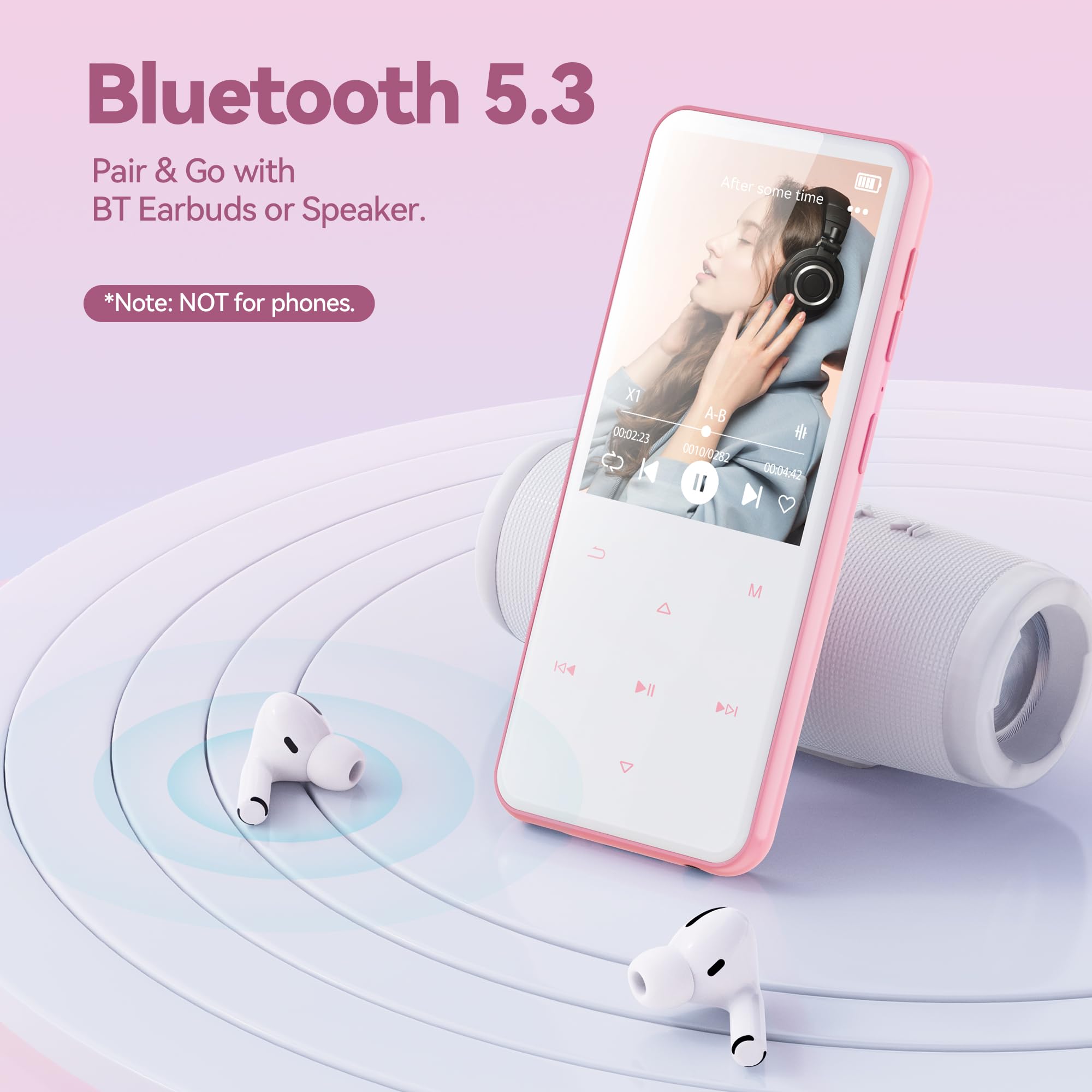 AGPTEK Pink MP3 Player with Bluetooth 5.3, 64GB Internal Memory Expandable up to 128GB - Image 4