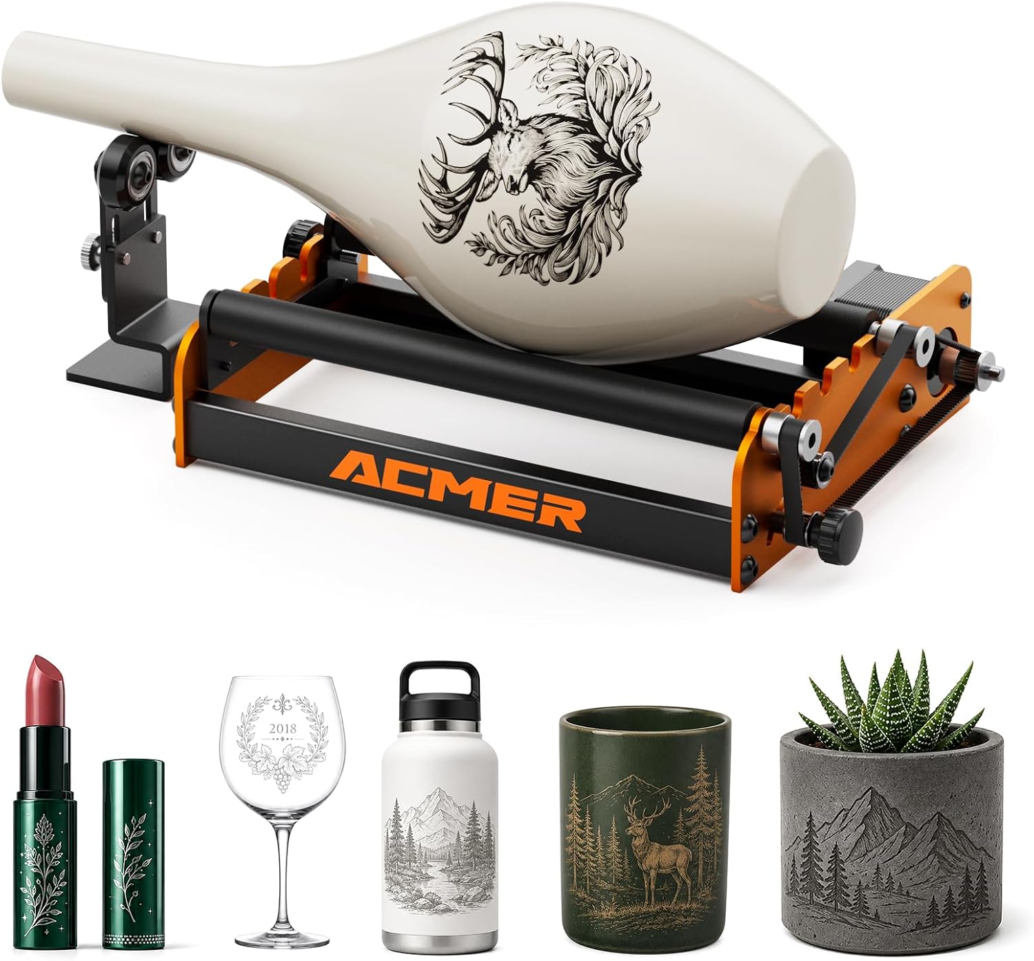 ACMER M2 Laser Rotary Roller,360° Y-Axis Rotary Attachment for Laser Engraver, 4-138mm Adjustable Engraving Space for Cylindrical Objects & Rings, Compatible with S1,P1, P2 & Most Laser Engravers