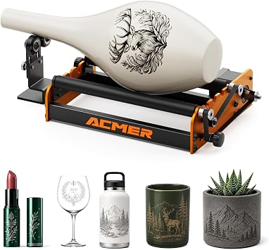 ACMER M2 Laser Rotary Roller,360 Y-Axis Rotary Attachment for Laser Engraver, 4-138mm Adjustable Engraving Space for Cylindrical Objects & Rings, Compatible with S1,P1, P2 & Most Laser Engravers