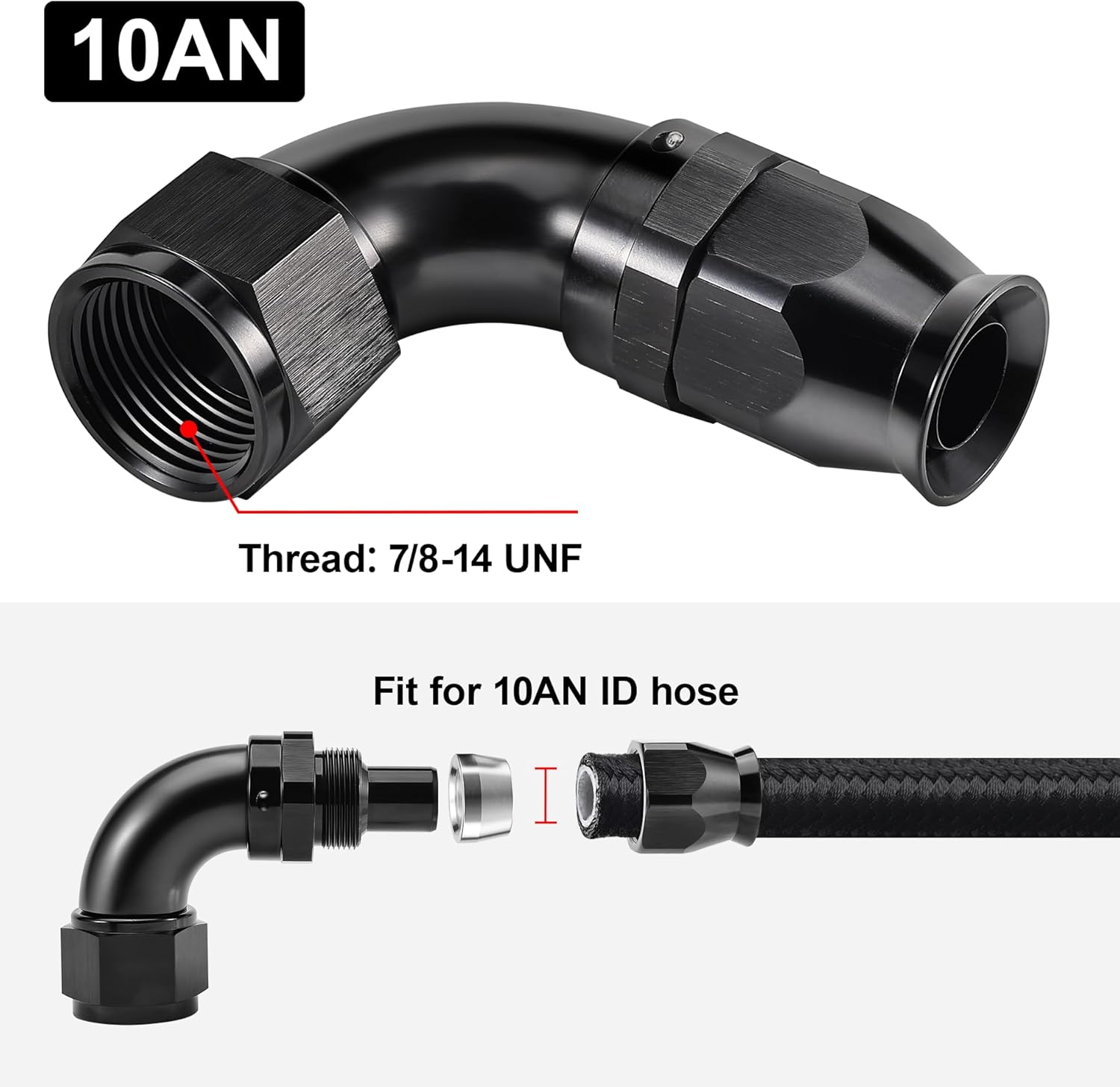 EVIL ENERGY 10AN 90 Degree PTFE One Piece Full Flow End Hose Fitting Aluminum Black 2PCS