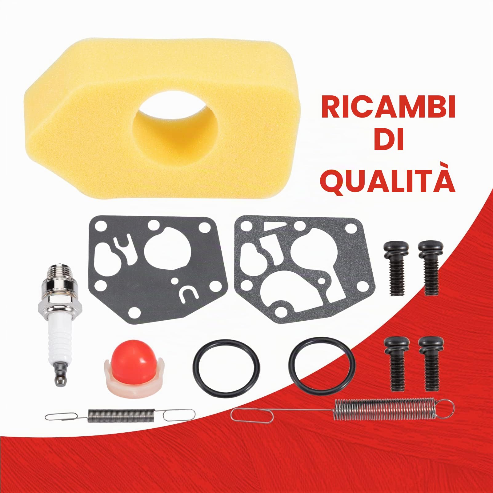 Kit carburatore tosaerba Briggs and Stratton con filtro aria, viti, molla di regolazione, membrana, pompa carburante, candela 499809 498809A 494406