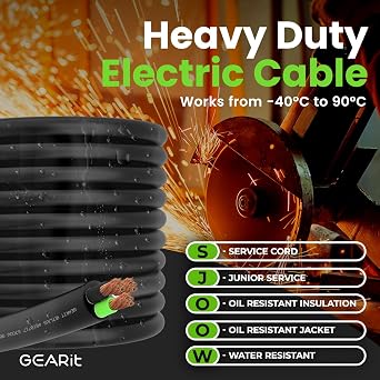 GEARit 100ft 10/3 SJOOW Portable Cord, 10 AWG 3 Conductor 300V Bulk Electrical Cable, Flexible Stranded Copper Power Wire for Generators, Motor Leads, Machinery, Shop Equipment