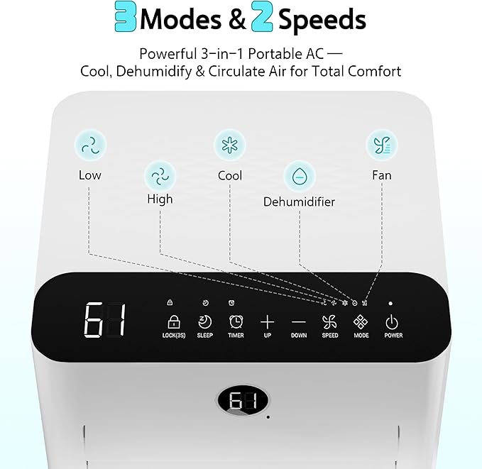 10,000 BTU Portable Air Conditioner for Rooms up to 450 Sq.Ft, 4-in-1 Cooling/Dry/Fan/Sleep Mode, Remote Control, High Low Speed, Window Kit Included, White