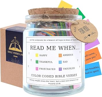 Bible Verse Jar, Christian Gifts for Women, Inspirational Scriptures for Women, Daughters, Bible Accessories, Mothers Day gifts for Mom, Decorative Glass Inspirational Scripture Jar