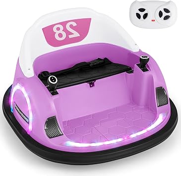GLACER 12V Bumper Car, Electric Kids Bumper Car w/Parental Remote, 3-Speed, 360Spin, Music, LED Light, Battery Ride on Bumper Car w/Dual Joysticks, Baby Bumper Car for Toddlers 18 Months+ Pink
