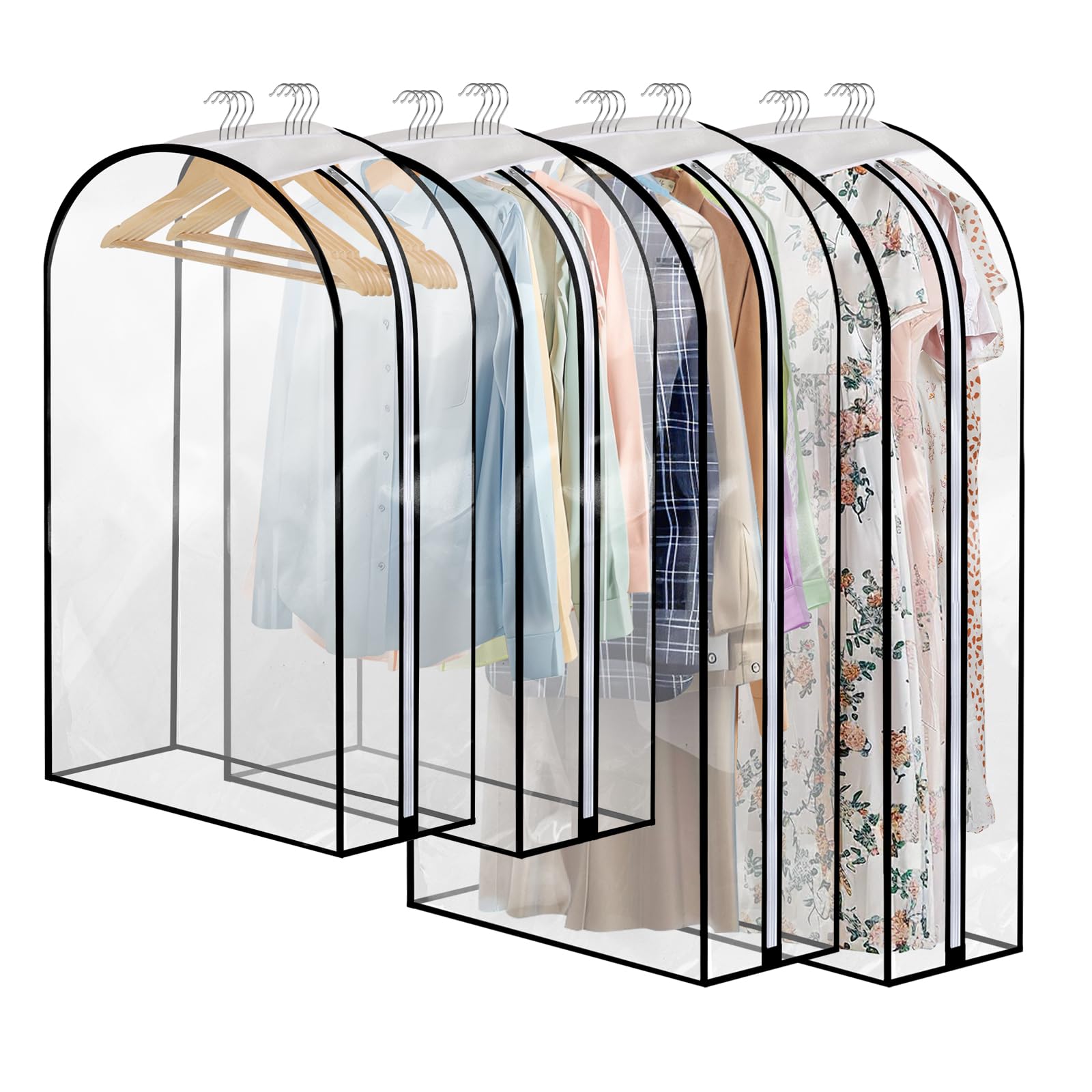 4 Pack Full Clear Garment Bags (40&50"), Clothes Covers with 10" Gusseted, Transparent Bags for Hanging Clothes Suit Bags