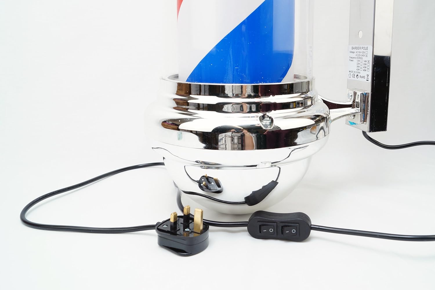 Jitsu Traditional Barber Shop Pole Red White Blue Illuminating & Rotating Stripes with LED Bulb 70 cm - Image 5