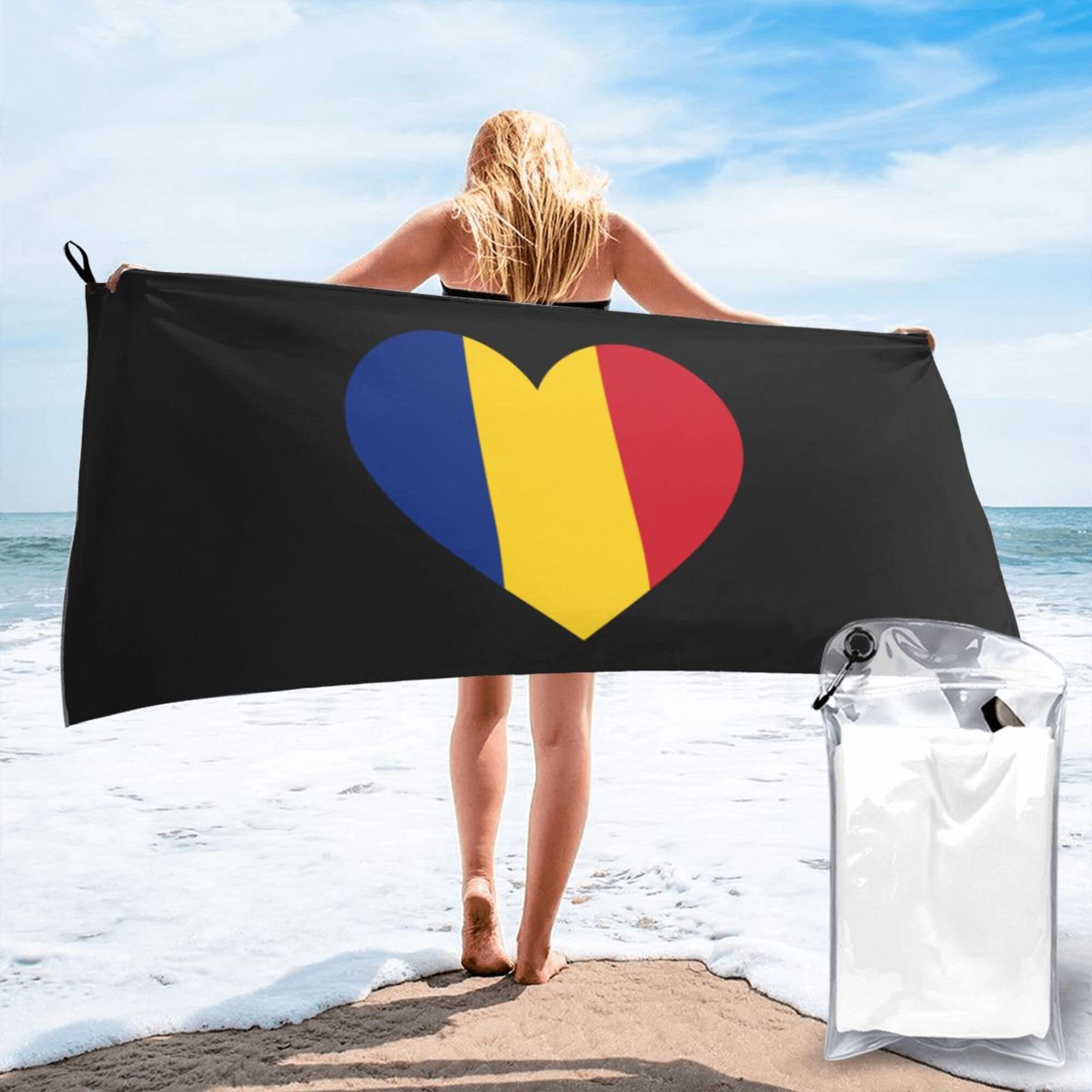 Lsjuee Love Romania Flag Microfiber Beach Towel-Quick Dry Oversized Towels Blanket for Travel Pool Camping