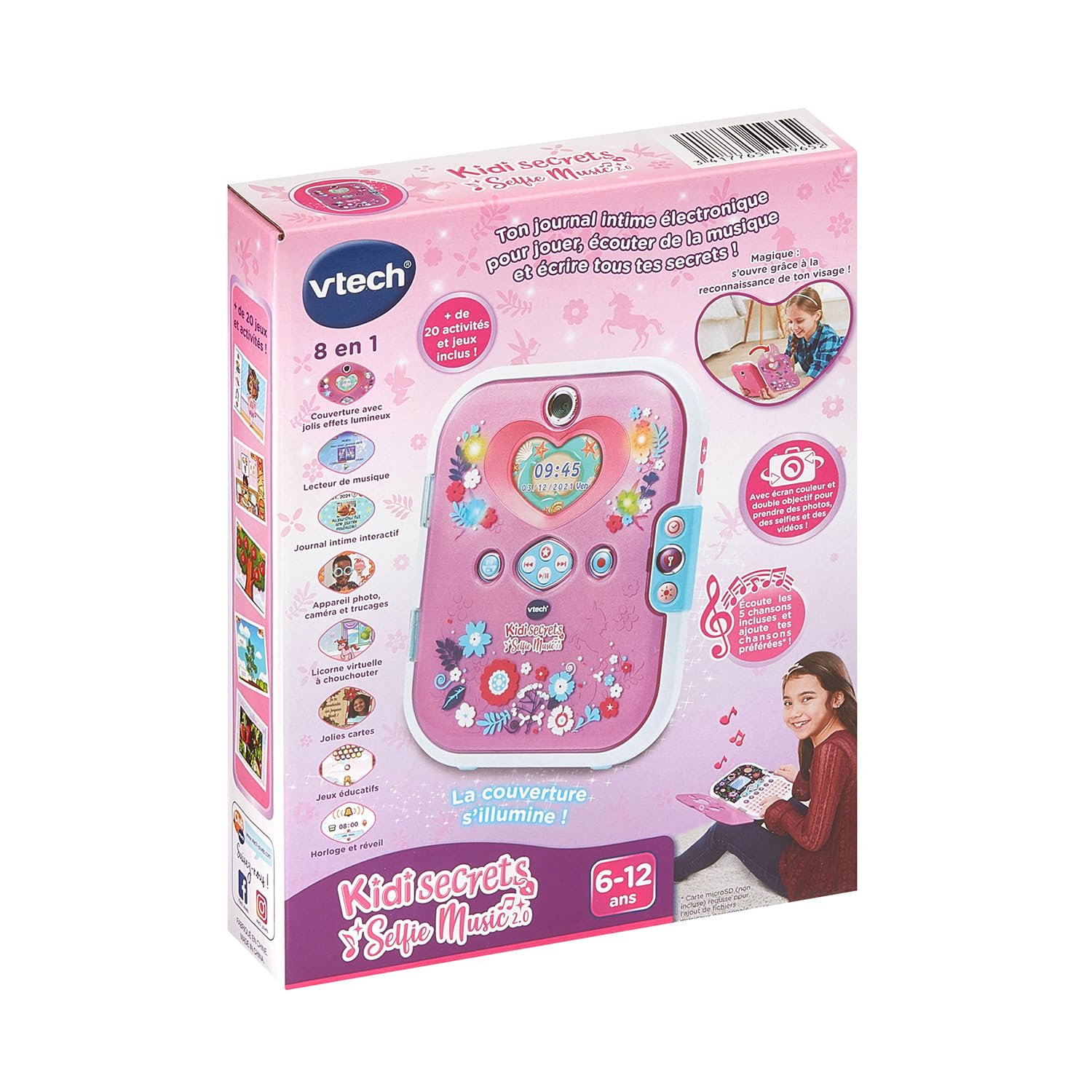 VTech - KidiSecrets Selfie Music 2.0 Rose, Journal Intime 8 en 1 avec Reconnaissance Faciale, Appareil Photo, Jouet Électronique Sons et Lumières, Cadeau Enfant de 6 Ans à 12 Ans - Contenu en Français