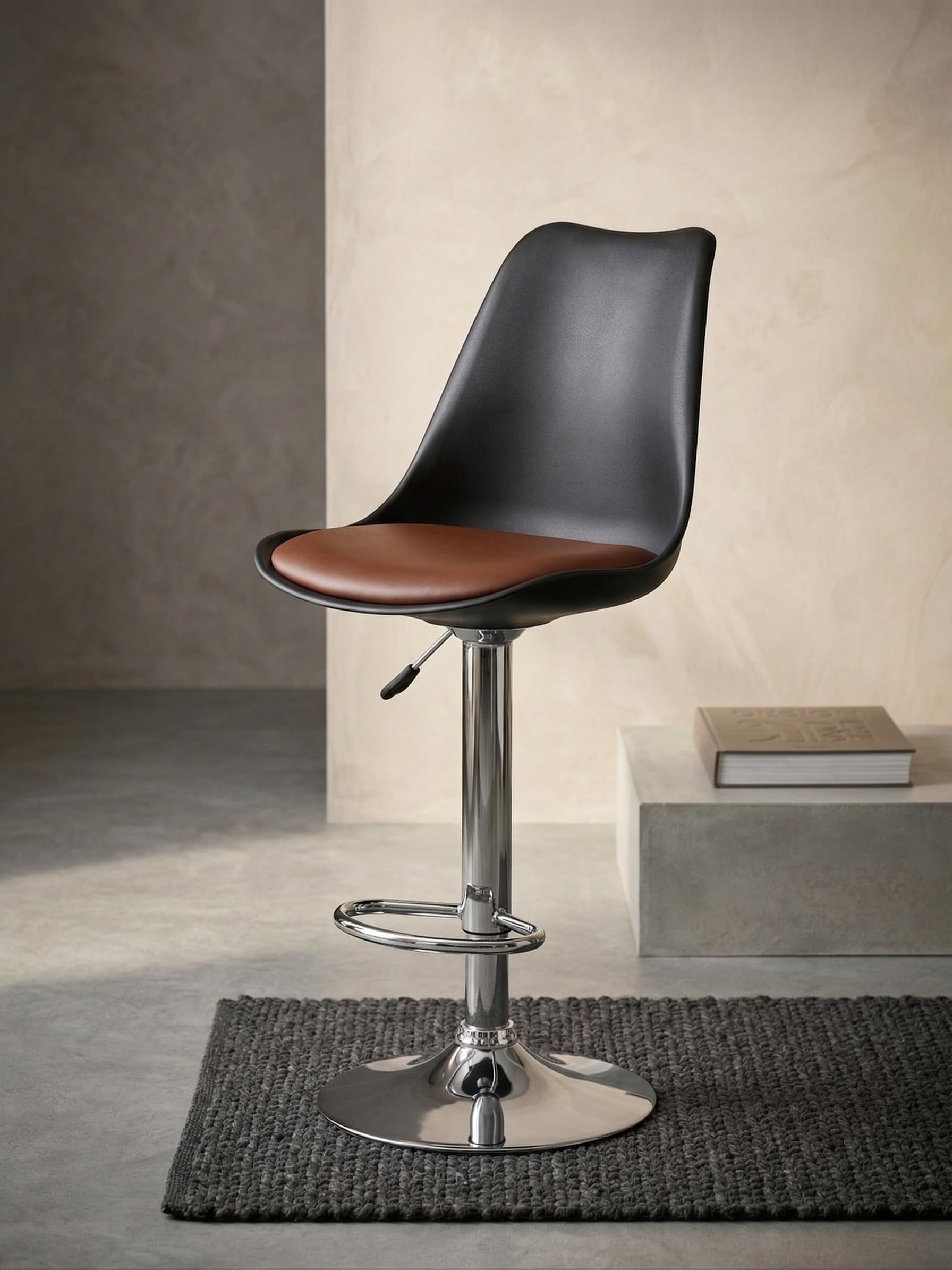 RW Rapid Bar Stool Chair with Height Adjustable Design, Padded Seat & Footrest | Modern Metal Counter Stool for Kitchen, Home, Bar & Cafe Seating | Durable Comfort Chair| (Black & Tan, Set of 1)-image-29