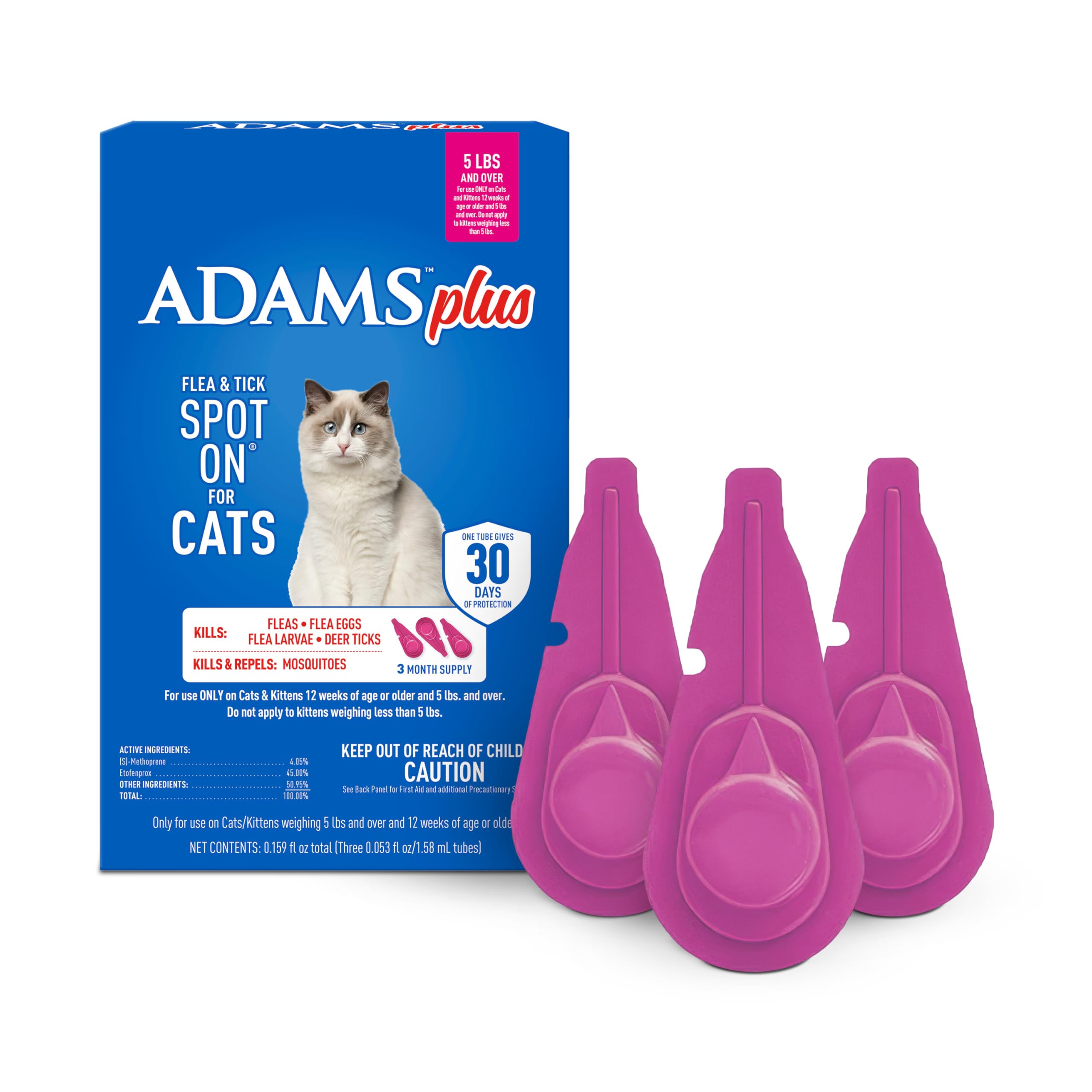 Plus Flea & Tick Spot On Treatment for Cats & Kittens, Over 2.5 lb but Under 5 lbs, 3 Month Supply