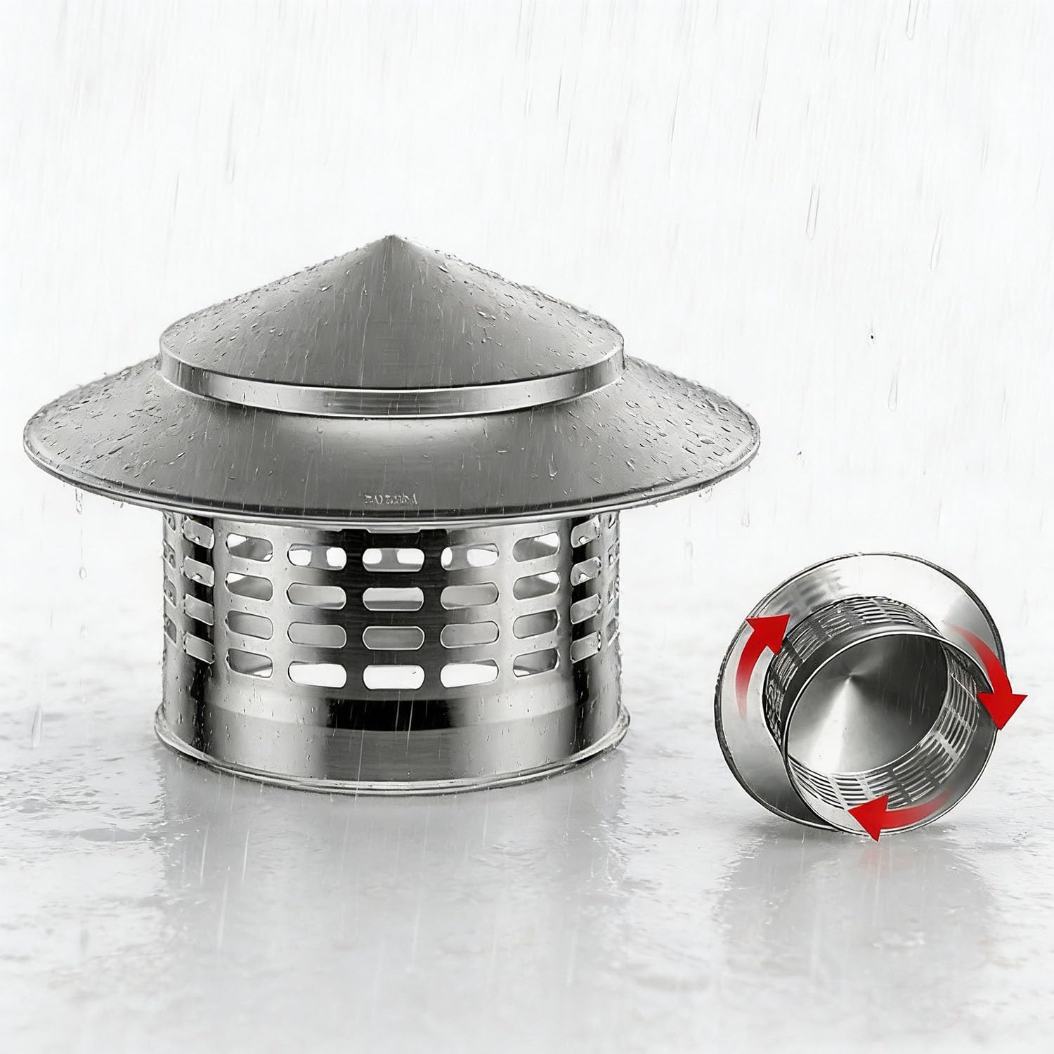 Sombrerete de chimenea de acero inoxidable 304 antilluvia para tubos de 110-300 mm