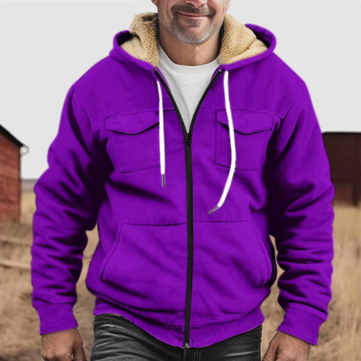 Ymosrh Men's Lightweight Jacket Full-Zip Fleece Jacket Hoodie Soft Winter Warm Outdoor Work Coats and Jackets, S-5XL