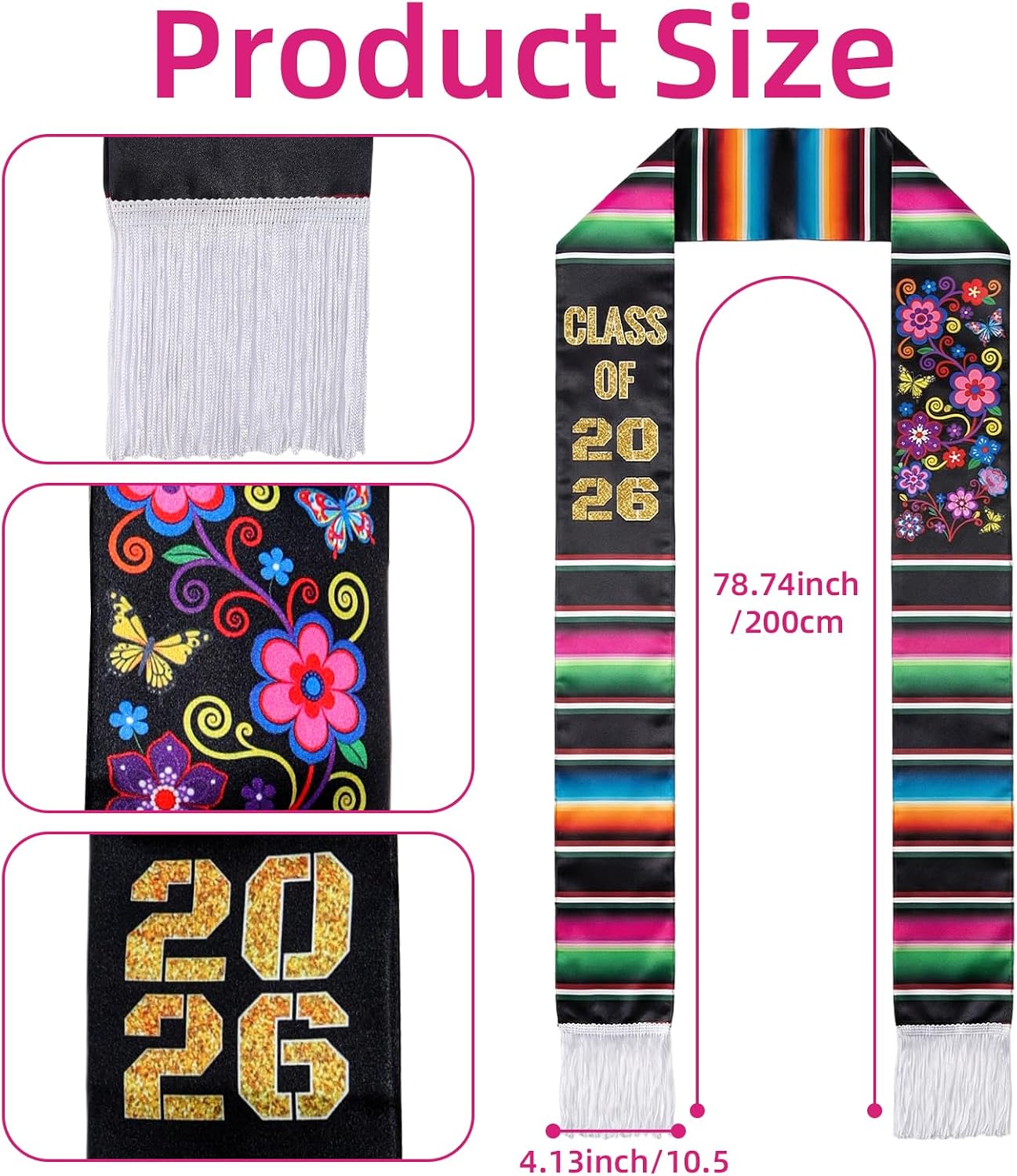 Avxdbr Mexican Graduation Stole Class of 2026 Serape Graduation Sash 72 Inch Colorful Printed Graduation Stole for Men Women Hispanic Latino Cultural Pride Graduation Scarf for Photo Shoot Gift