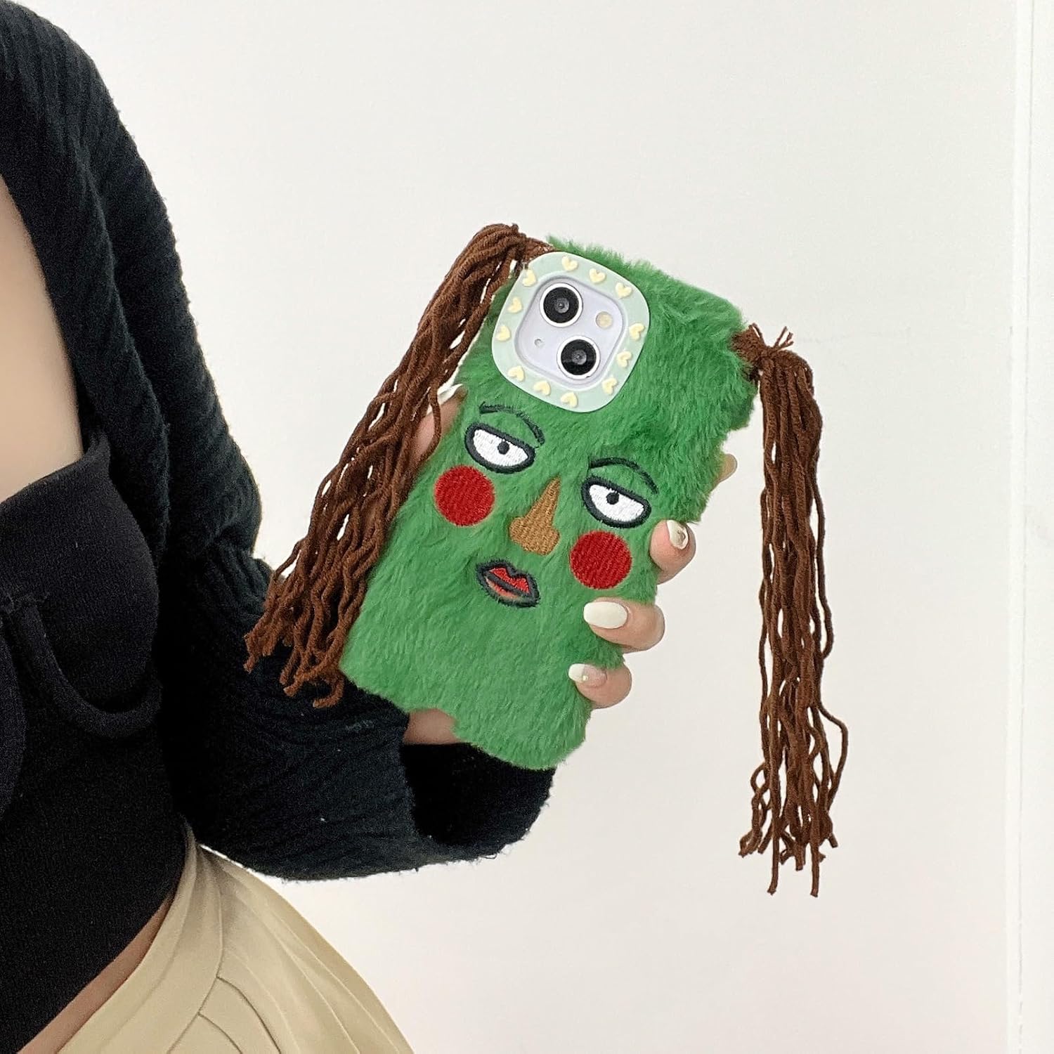 LMA Ugly Phone Cases Compatible with iPhone 14 Weird Plush DIY Case Compatible with iPhone 14(Green)