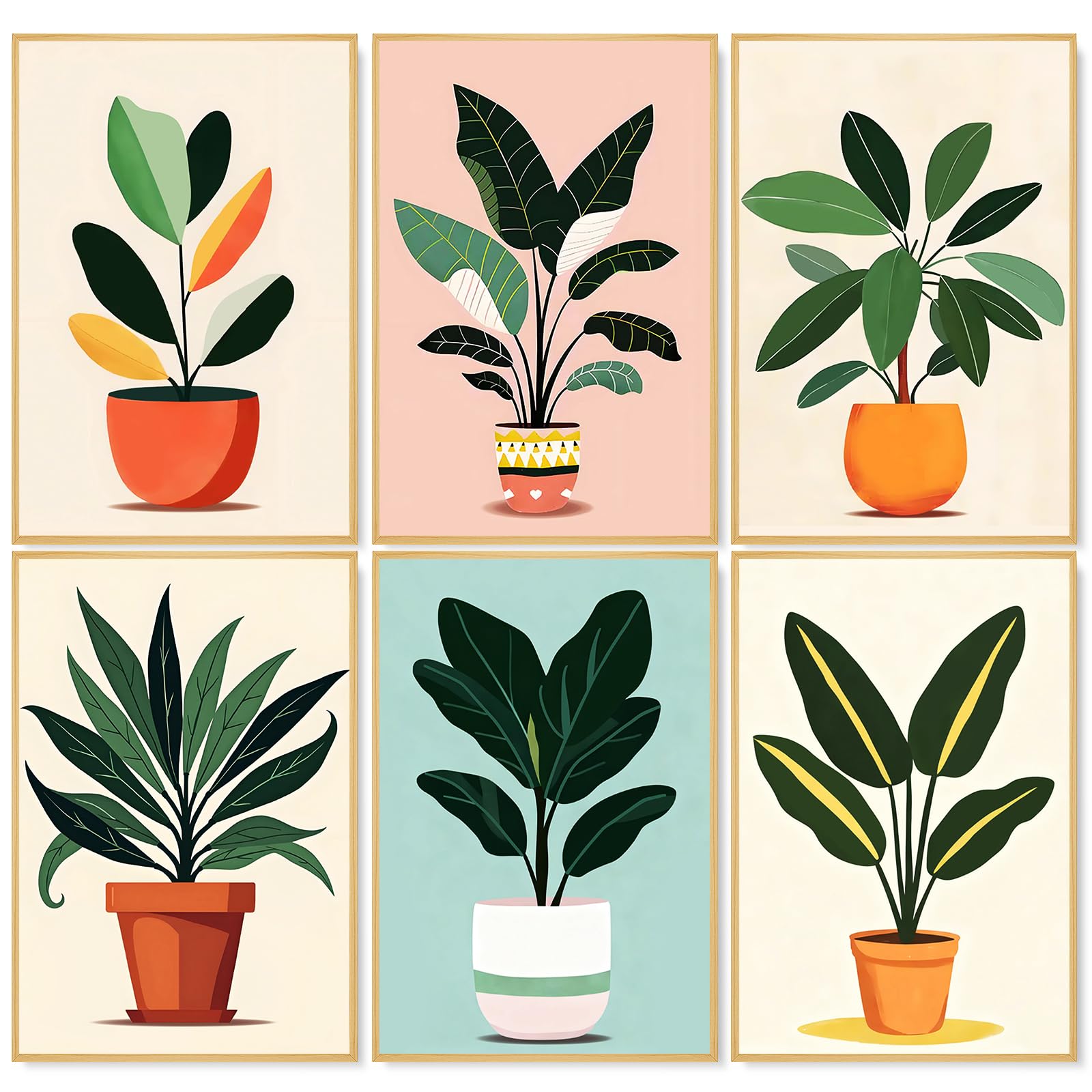 Camocin Art 6 Pack Paint by Numbers for Adults, Green Plant, 8x12 Inch
