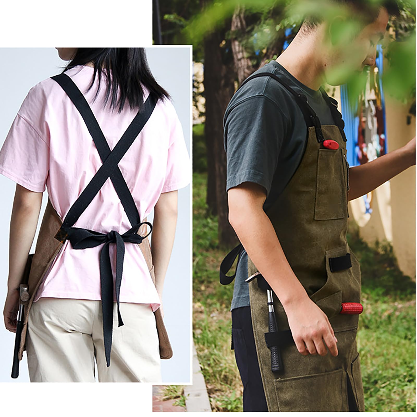 Tabliers en Toile Imperméable Lourd avec 5 Poches, Tablier De Travail Multifonctionnel Réglable pour Jardin, Atelier D'artisanat Et GarageBlack,One Size
