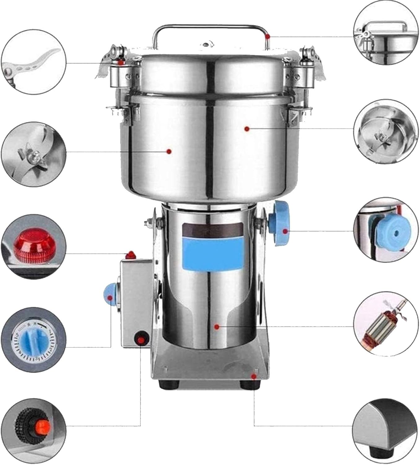 Electric grain grinder 1500g-4500g spice grain mill stainless steel, 3100w 32000rpm commercial motor, 30s high-speed superfine grinding, for grinding various dried cereal/herb/spice/nut 4500g