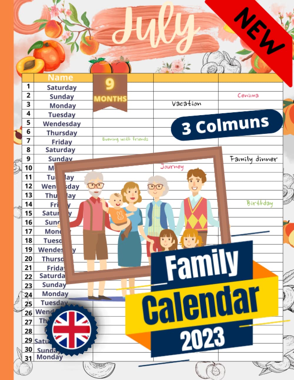 Family Calendar 3 columns 9-Month April to December 2023: A Classic and Wonderful design To Best House Deluxe (8.5x11)