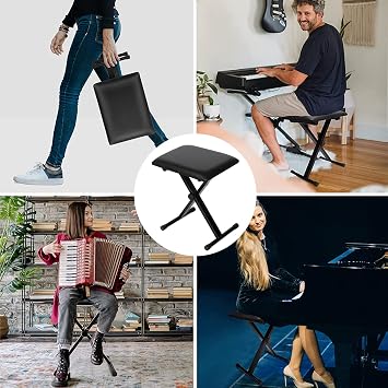 Piano Stand, Piano Chair Set, Folding, X-Shape, Keyboard Stand, Electronic Piano, Keyboard Bench, Foldable, Piano Stand, Double Leg, 7 Levels, 4 Levels, Bench Height Adjustment, 54/61/73/76/88 Keys, Board Compatible, Anti-Slip, Stable, Compact Storage, Easy Assembly B