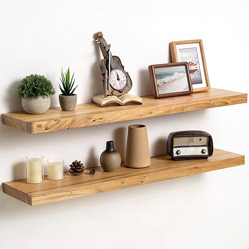Fun Memories Solid Elm Wood Floating Shelves Set of 2-36