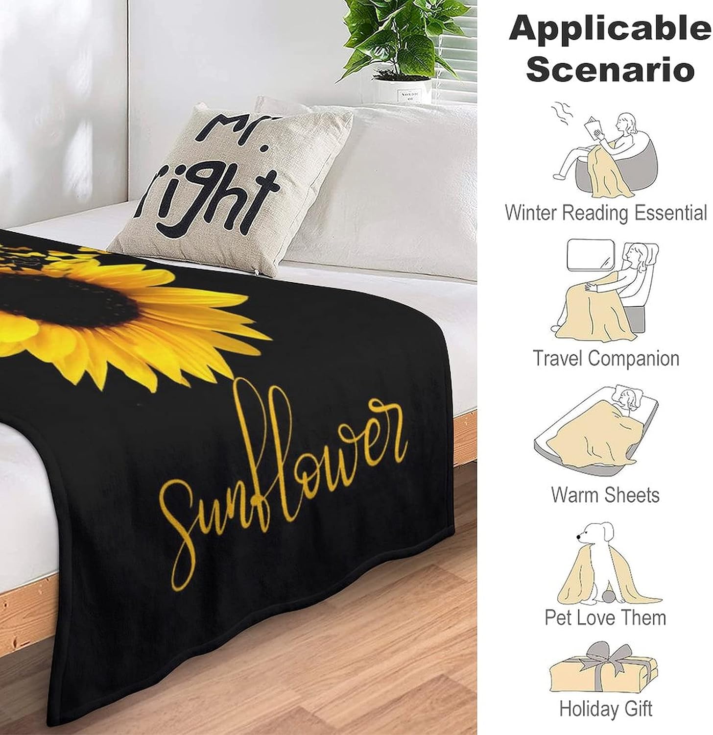 Sunflower Blanket Soft Throw Blanket Warm Cozy Flannel Blanket Lightweight Blankets for Bedroom Living Rooms Sofa Couch 60"x50"