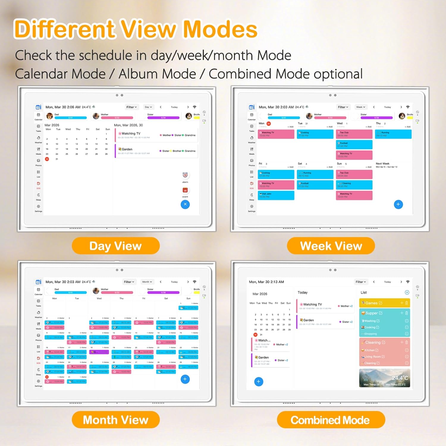 USIN Digital Wall Calendar, 12.3 inch 1920x1280 IPS, Touch Screen Electric Home Organizor, Family Chore Charts and Meal Planner, Interactive Display schedule, Desk and Wall Mounted, Smart Electronic Calendars with Free App