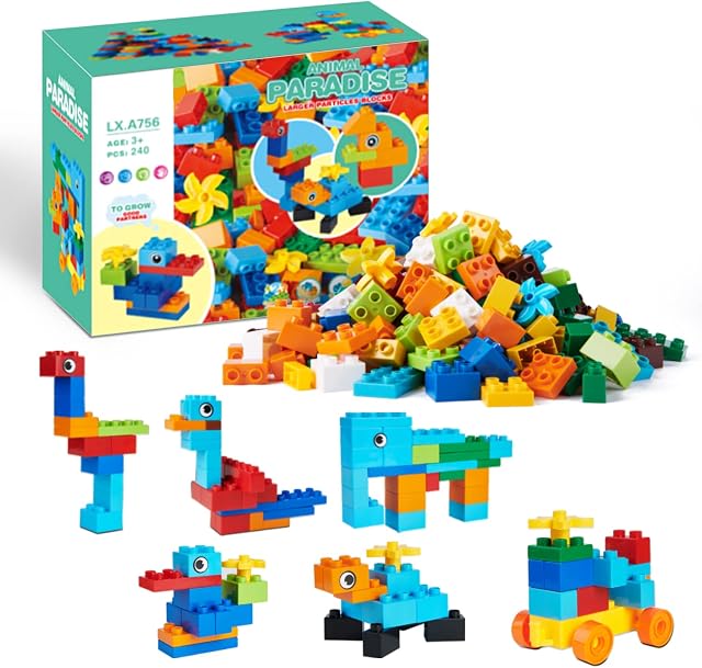240 Piece Large Building Blocks Set, Classic Big Building Bricks for Toddler Educational Toy, Compatible with All Major Brands for 2 3 4 5 + Year Old Boys Girls, Best Gift for Kids