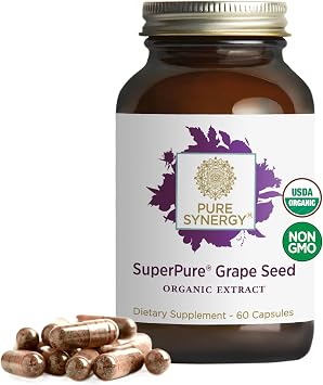 Pure Synergy SuperPure Grape Seed Extract | Organic Grape Seed Polyphenols Supplement with Whole Fruit | for Heart Health, Skin, and Healthy Aging Support 60 Capsules