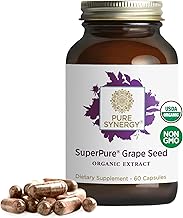 Pure Synergy SuperPure Grape Seed Extract | Organic Grape Seed Polyphenols Supplement with Whole Fruit | for Heart Health, Skin, and Healthy Aging Support (60 Capsules)