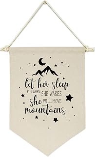 Let Her Sleep, for When She Wakes, She Will Move Mountains -Canvas Hanging Flag Banner Wall Sign Decor Gift for Baby Kids Girl Nursery Teen Room Front Door - Moon Star