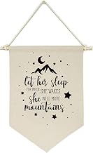 Let Her Sleep, for When She Wakes, She Will Move Mountains -Canvas Hanging Flag Banner Wall Sign Decor Gift for Baby Kids Girl Nursery Teen Room Front Door - Moon Star