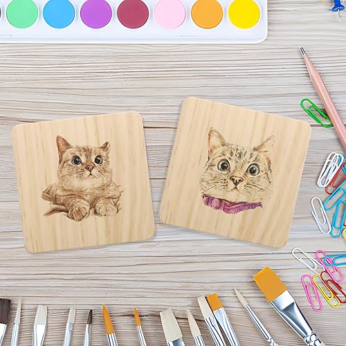 Miniatura 6 de SIJDIEE - 24 posavasos cuadrados de madera sin terminar, 4 pulgadas, posavasos de madera en blanco para manualidades con almohadillas de espuma