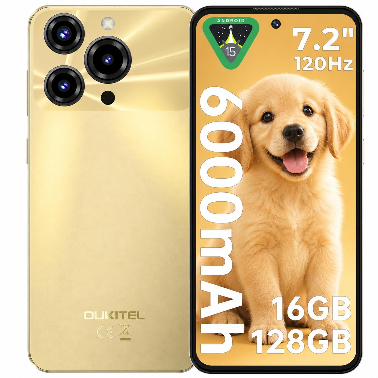 OUKITEL C69 Smartphone - 7,2 Pollici 120Hz, Batteria 6000mAh Cellulare in offerta, fino a 16GB RAM+128GB ROM/1TB, Fotocamera 64MP, Android 15 Octa-Core, Dual SIM 4G Telefono