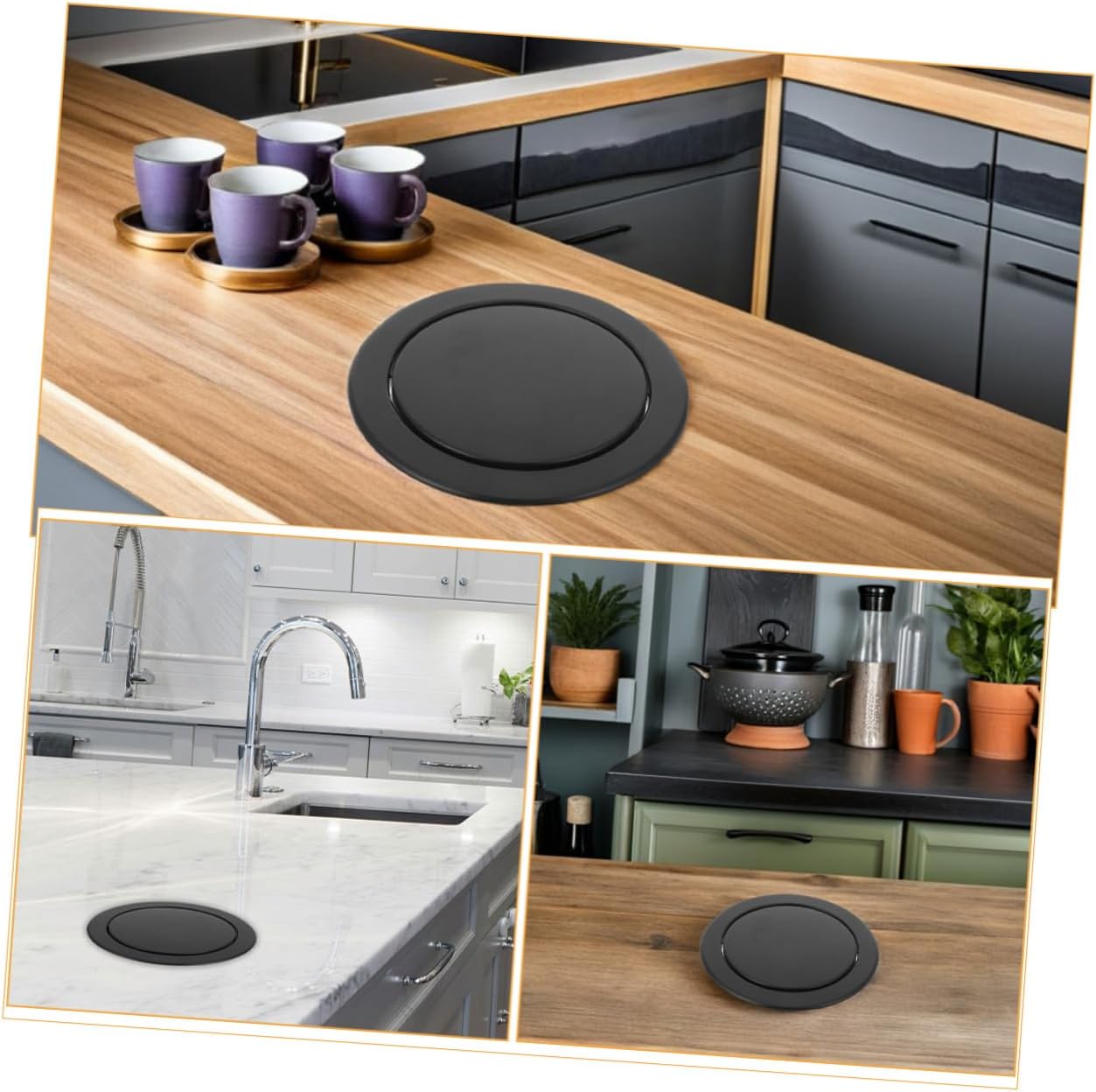 BESTonZON Recessed Swing Trash Can Lid 2pcs Stainless Steel round Countertop Garbage Flap Cover Built-in Waste Chute for Kitchen Bathroom Office