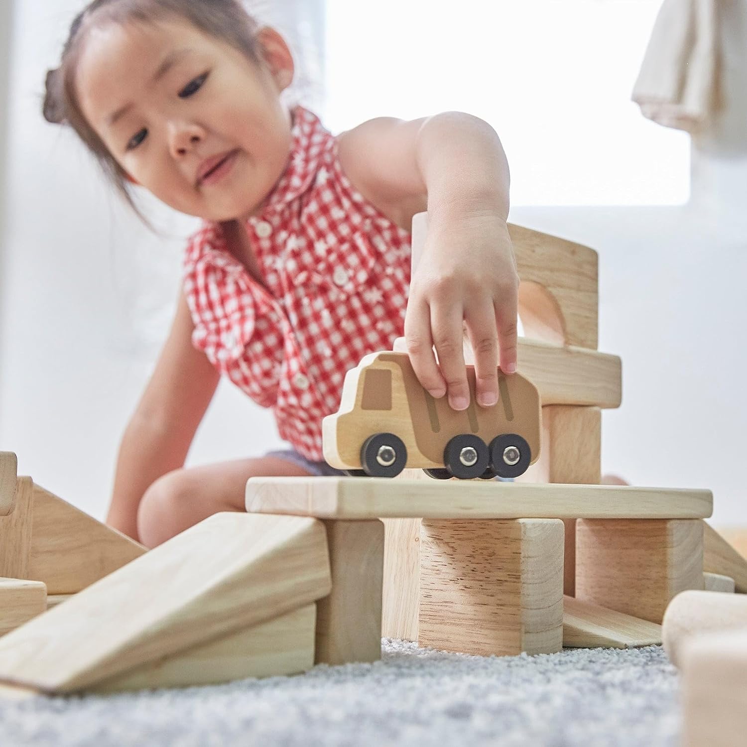 Guidecraft Mini Wooden Trucks - Set of 10: Toddlers Toy Set, Cement Mixer, Police Car, Taxi Car, School Bus, Ambulance, Fork Lift, Front Loader and Farm Truck Set