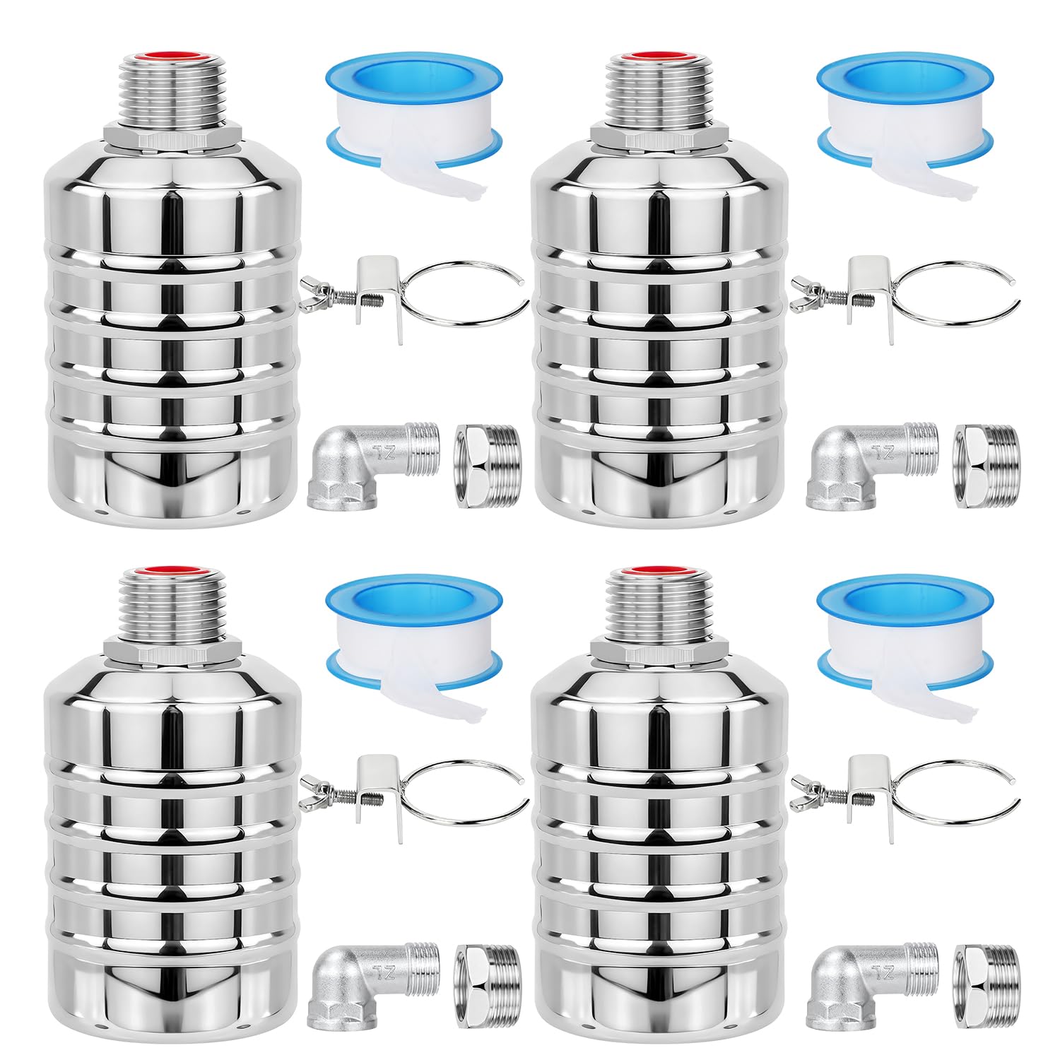 Confezione da 4 valvole galleggianti in acciaio inox, valvola di controllo automatica del livello dell'acqua da 1/2" a 3/4", ingresso superiore/laterale, spegnimento automatico del serbatoio