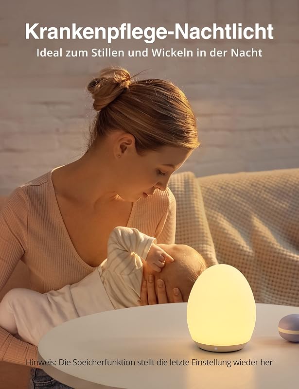 sympa Éjszakai Lámpa Babáknak, Szilikon LED Etetőlámpa 8 Színnel, Dimmer, 1H Timer, USB-C Töltés