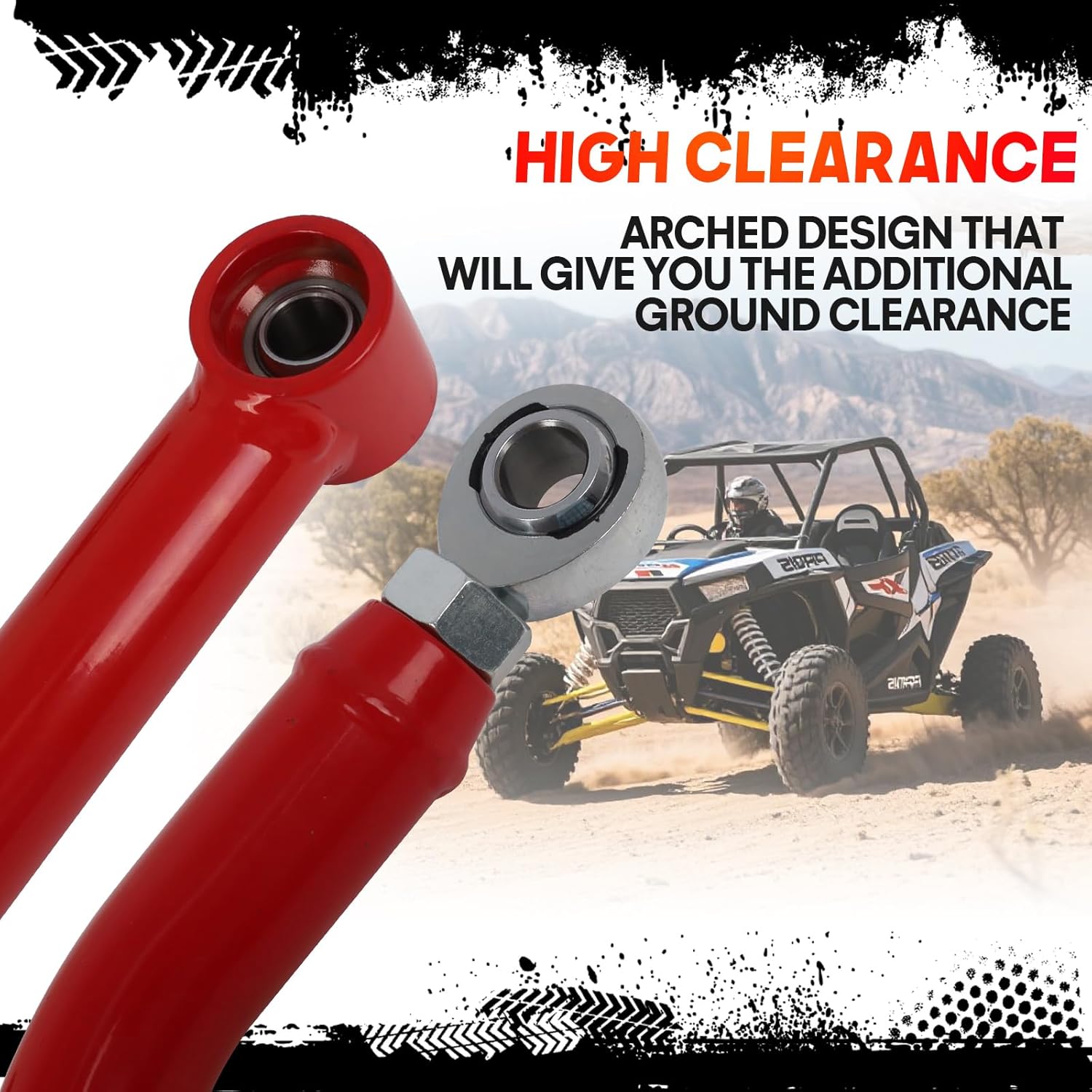 High Clearance Rear Radius Arms/Rods for 2014+ Polaris RZR XP 1000/ XP 4 1000, Heavy Duty Steel A-Arms with Carbon Steel Bushings/Adjustable Heim Joints