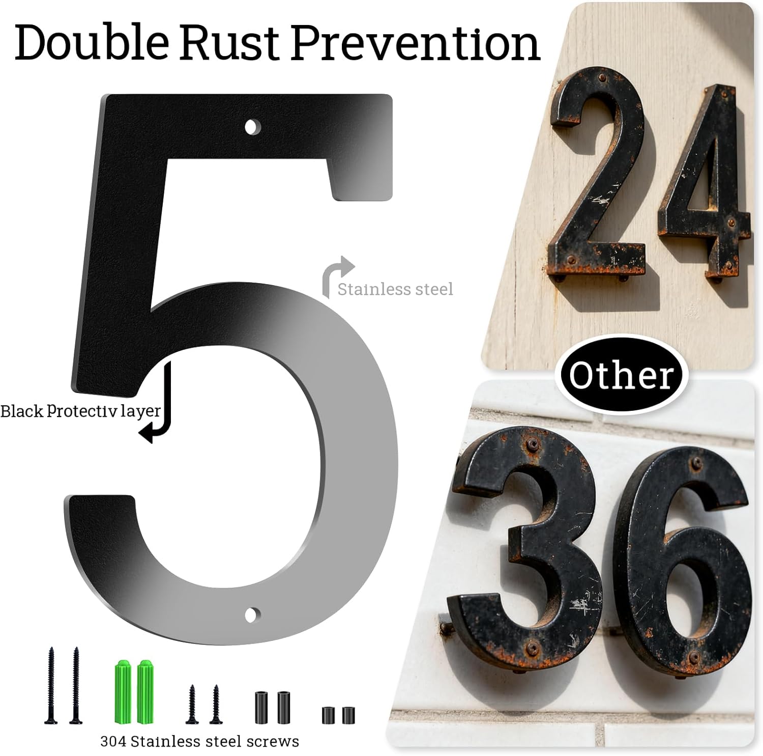 4" Stainless Steel Floating House Numbers, Metal House Numbers for Outside, Modern Address Number, Black Door Number for Mailbox, Garden, Yard, Apartment (2)