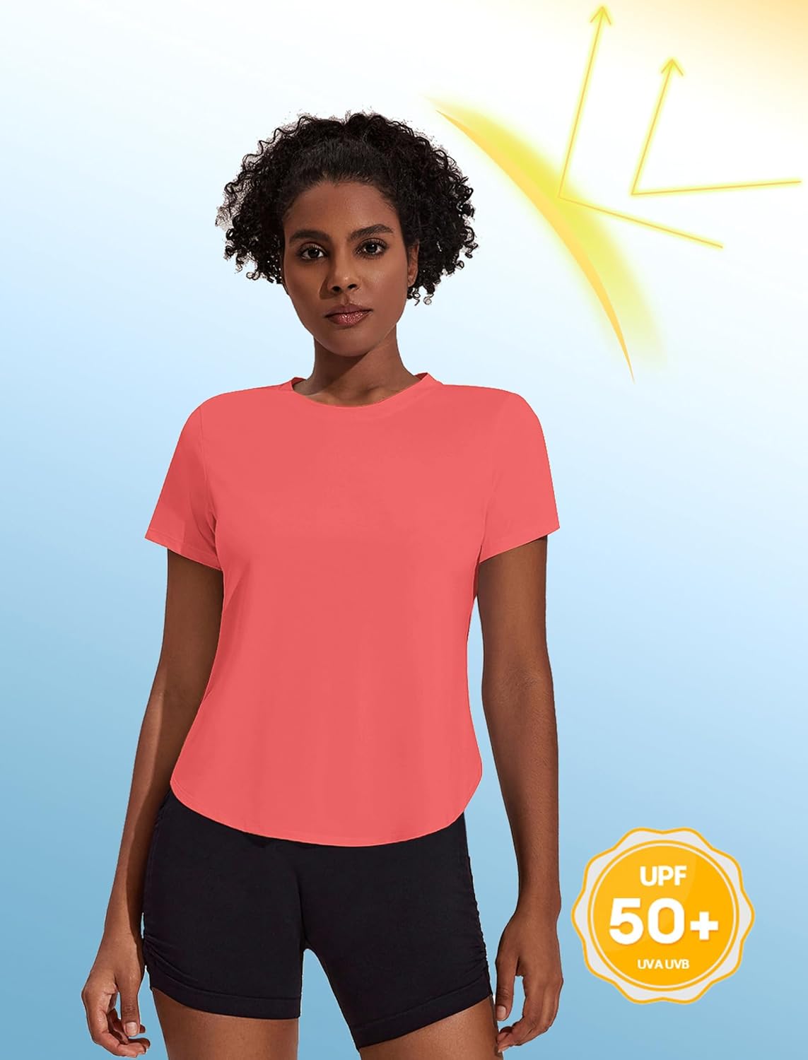 PINSPARK Workout Tops for Women UPF 50+ Yoga Shirts Short Sleeve Athletic Tops with Side Slits Running Gym Tee Top Loose Fit - Image 4