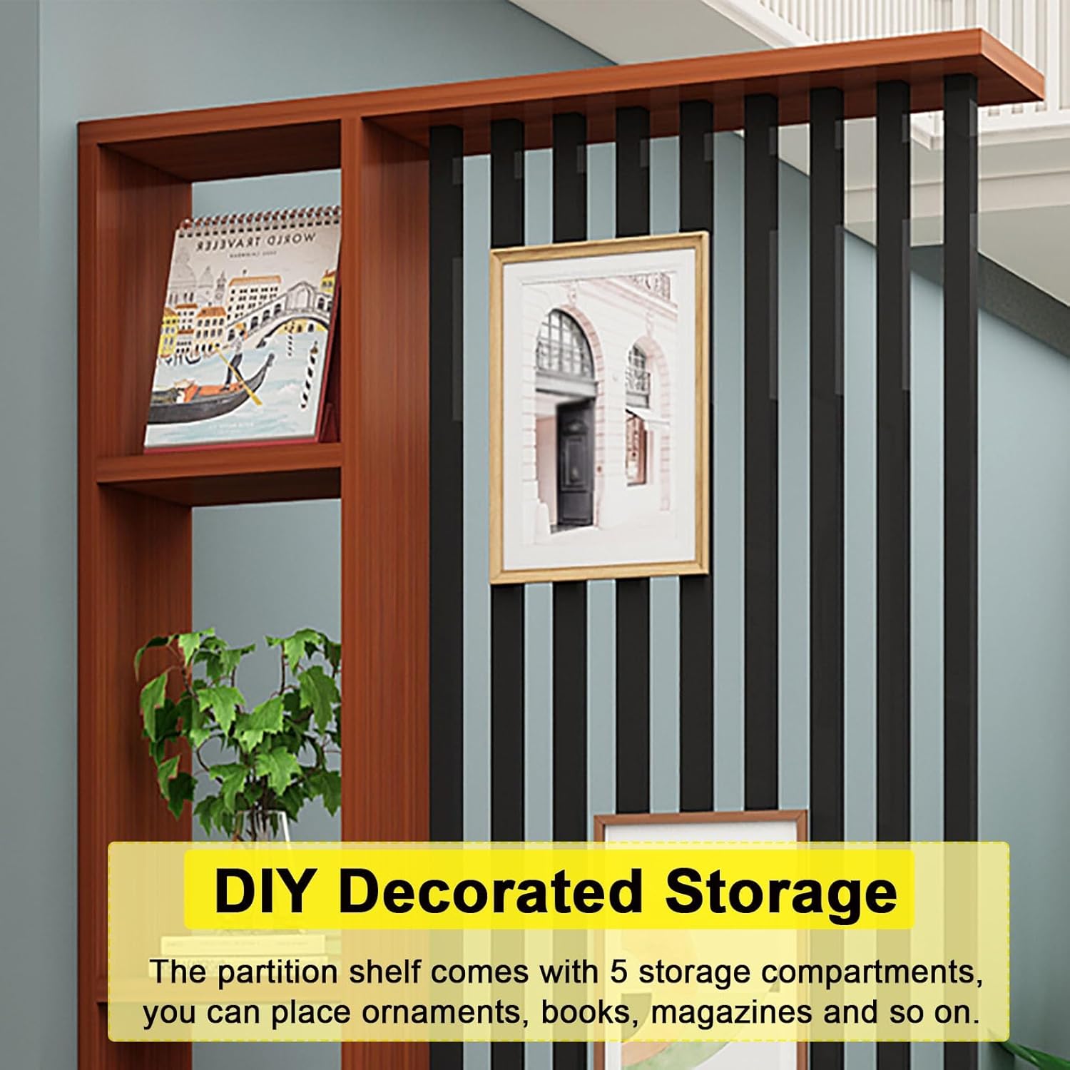 Room Divider Shelf - Floor to Ceiling Partition Screen for Living Room, Easy Install Hollow Decor Columns, 80-140cm Width (Brown, 100x24x205cm/40x10x81in)