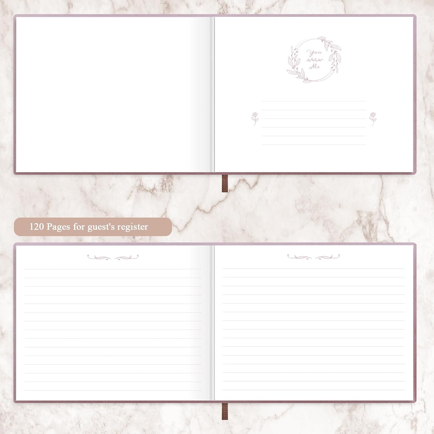 Elegant Wedding Guest Book - Perfect for Wedding Receptions, Baby Showers, Birthdays and Special Events - 7" x 9" Sign in Book - 120 Lined Pages - Leather Hardcover - Purple