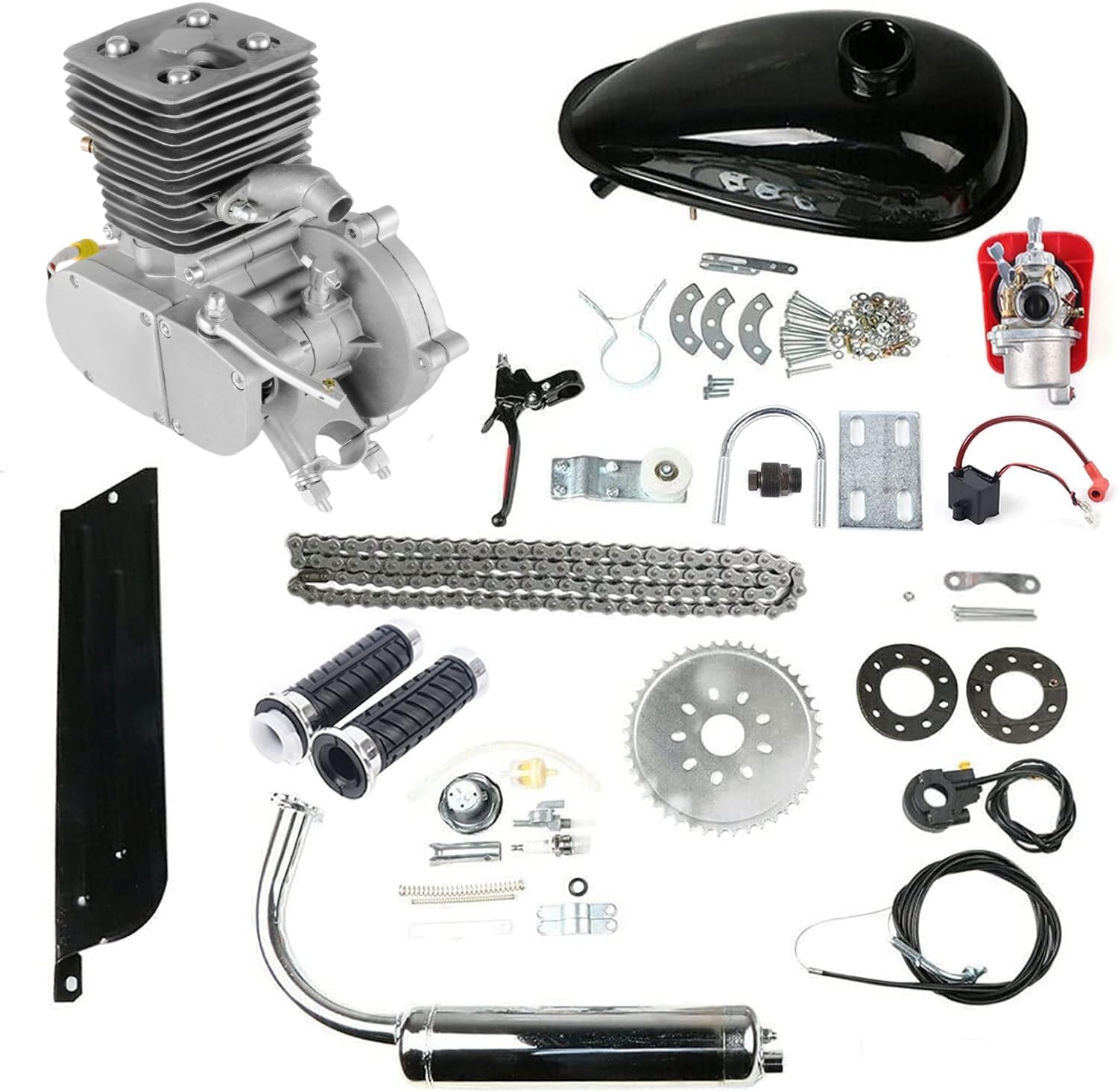 100cc Bicycle Engine Motor Kit, 2 Stroke Motorized Bike Engine Kit Gas Motorized Gasoline Engine Motor Petrol Oil Bicycle Motor Refit Kit for 26" 28" Bike