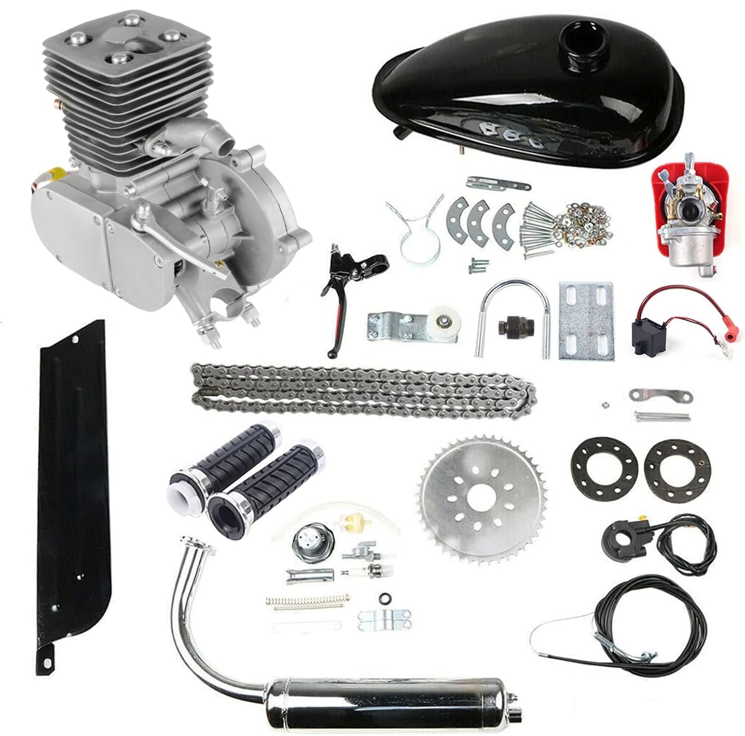 100cc Bicycle Engine Motor Kit, 2 Stroke Motorized Bike Engine Kit Gas Motorized Gasoline Engine Motor Petrol Oil Bicycle Motor Refit Kit for 26" 28" Bike