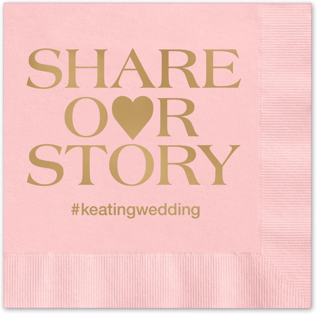 Share Our Story Hashtag Personalized Beverage Napkins / 100 Red 3 Ply Paper Coined Cocktail Napkins With Choice Of Foil/Folded 4 3/4" x 4 3/4" Napkins/Made In The USA