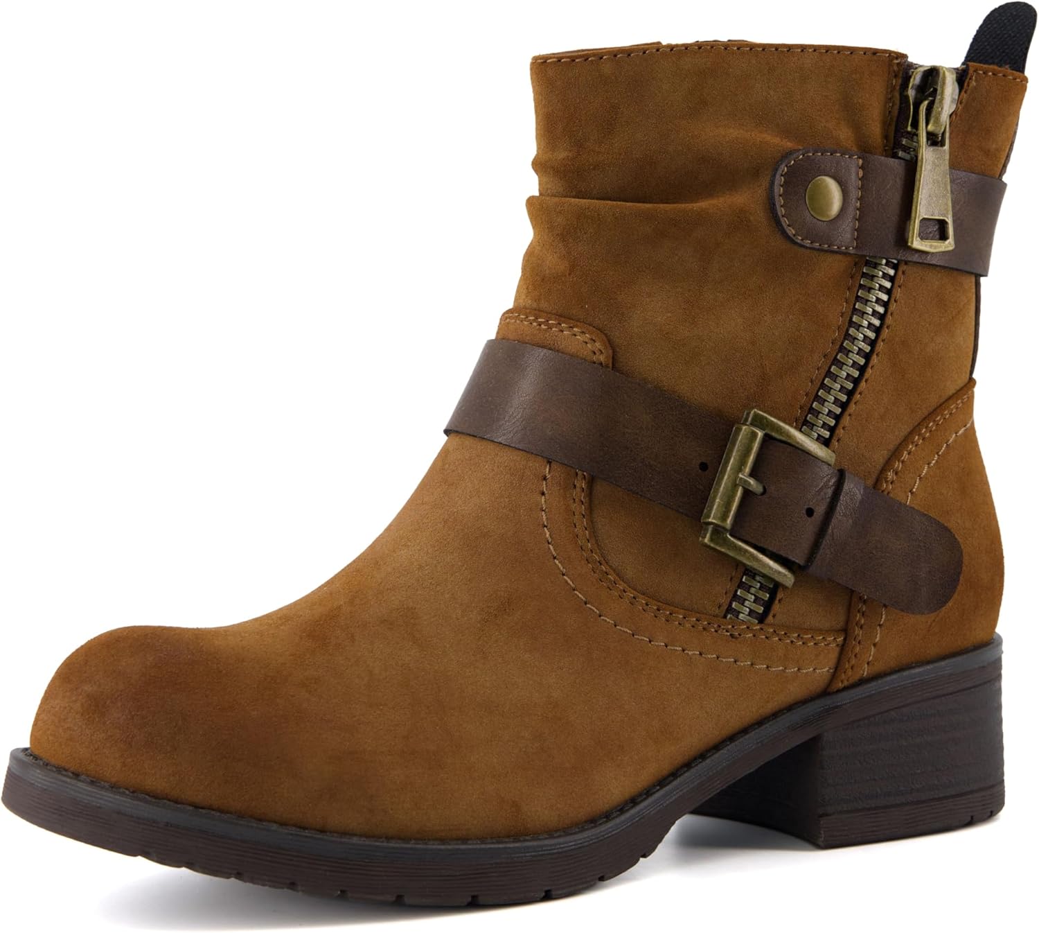 Dunes Max Motorcycle Womens Ankle Boots – Comfortable Booties for Women with Zipper & Buckle, Combat Boots Style, Memory Foam, Wide Width Options