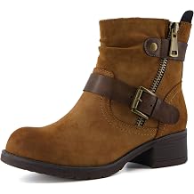 Dunes Max Motorcycle Womens Ankle Boots Comfortable Booties for Women with Zipper & Buckle, Combat Boots Style, Memory Foam, Wide Width Options