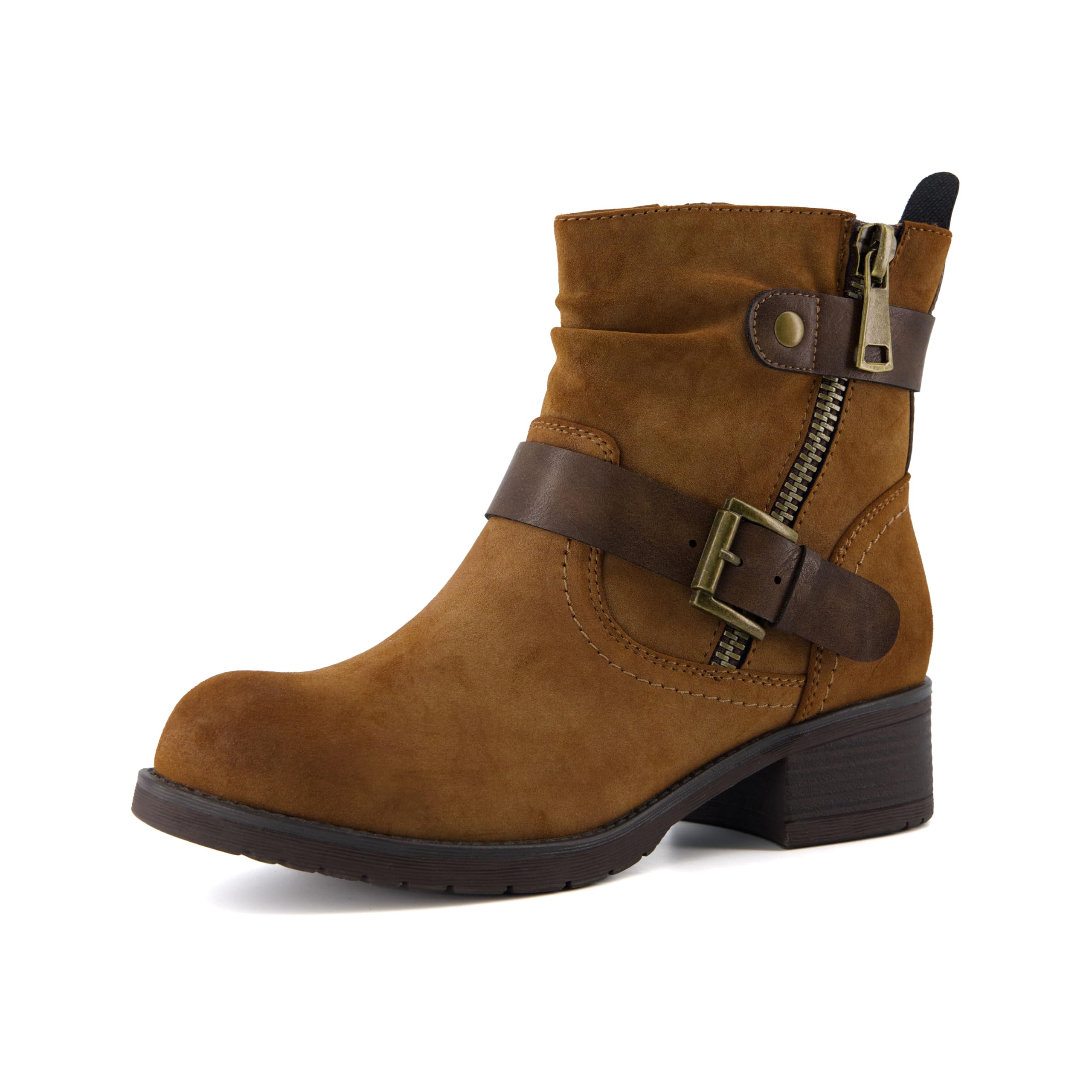 Dunes Max Motorcycle Womens Ankle Boots – Comfortable Booties for Women with Zipper & Buckle, Combat Boots Style, Memory Foam, Wide Width Options